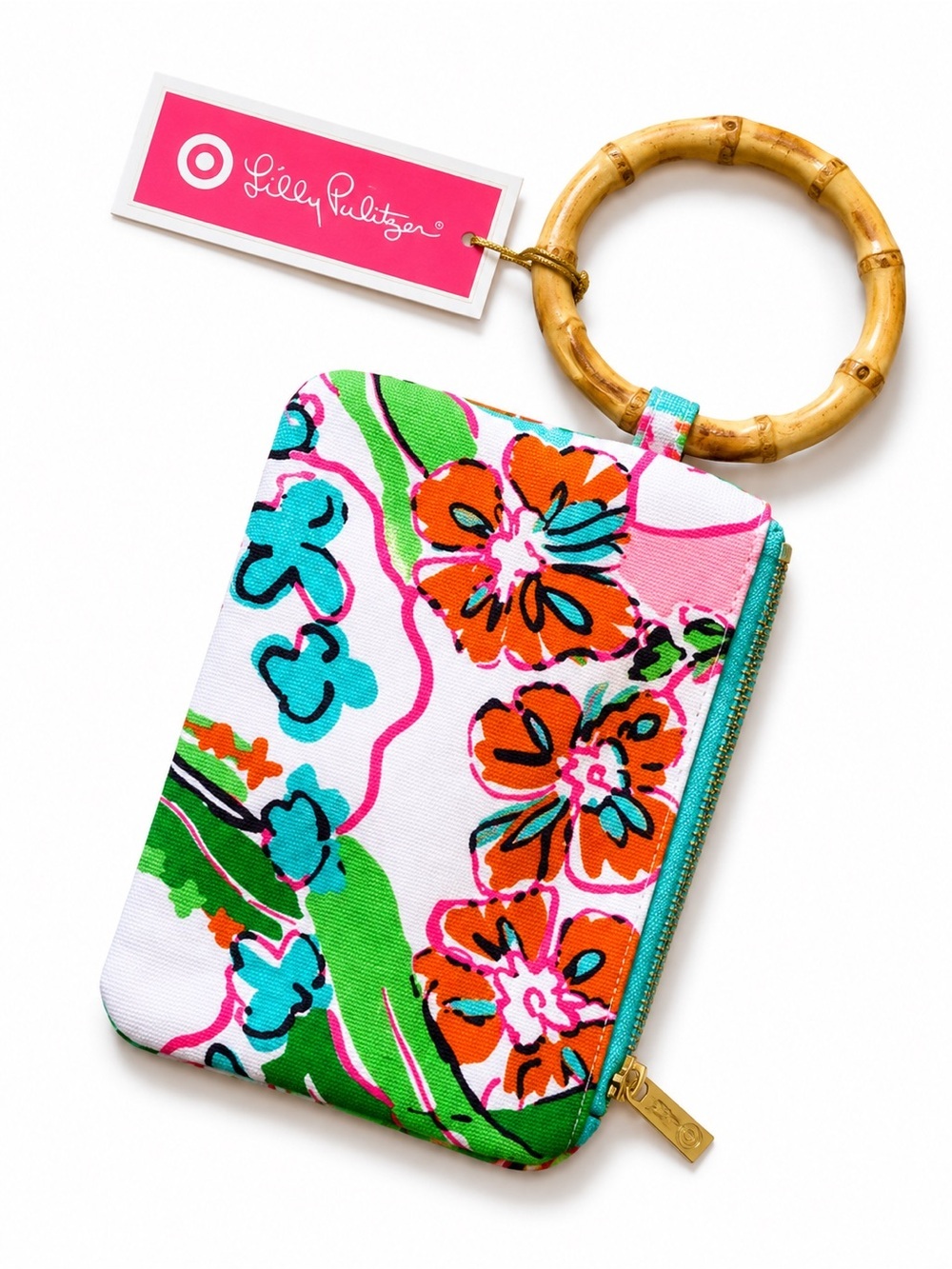Lilly Pulitzer Bamboo Ring Floral Card & Key Holder - 1 tiny callout inside bag.